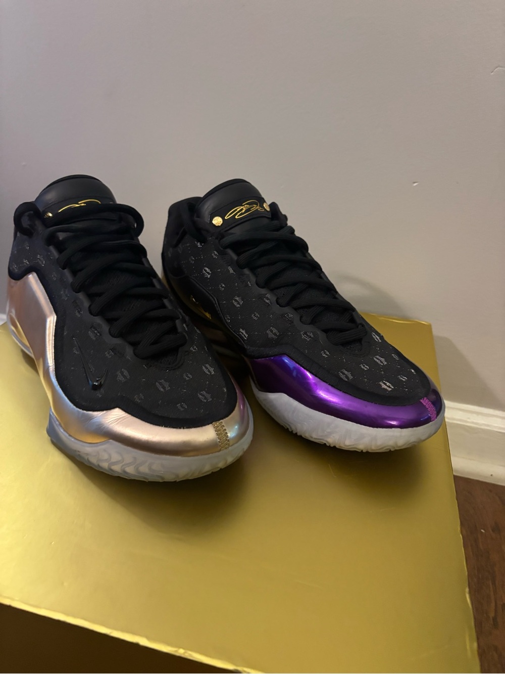 Men's Black Sneakers with Metallic Purple & Gold Accents